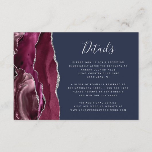 ブルゴーニュ銀アゲテ海軍ブルー結婚ズ詳細 エンクロージャーカード (正面)