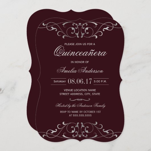 ブルゴーニュ銀エレガントキンセアニェラ招待状 招待状 (正面/裏面)