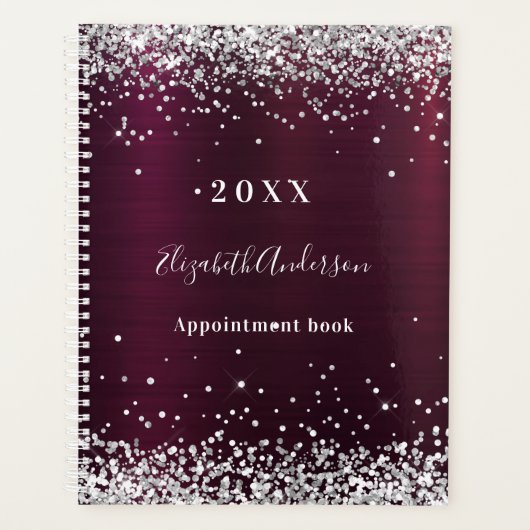 ブルゴーニュ銀グリッター名2026 プランナー手帳 (正面)