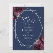 ブルゴーニュ銀フローラジオネイビーブルー日付を保存 セーブザデート (正面)