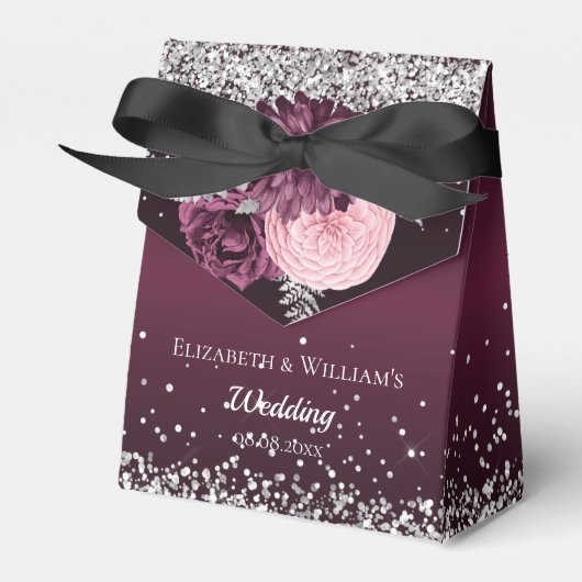 ブルゴーニュ銀感謝してい花模様ズ結婚ズ フェイバーボックス (正面サイド)