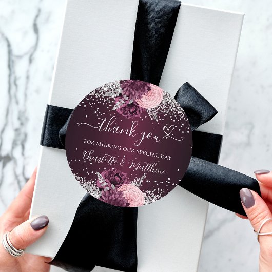 ブルゴーニュ銀感謝してい花結婚ハート ラウンドシール