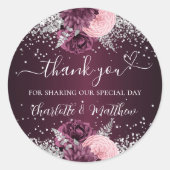 ブルゴーニュ銀感謝してい花結婚ハート ラウンドシール (正面)