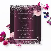 ブルゴーニュ銀花模様予算結婚式招待状