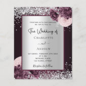 ブルゴーニュ銀花模様予算結婚式招待状 (正面)