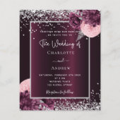 ブルゴーニュ銀花模様予算結婚式招待状 チラシ (正面)