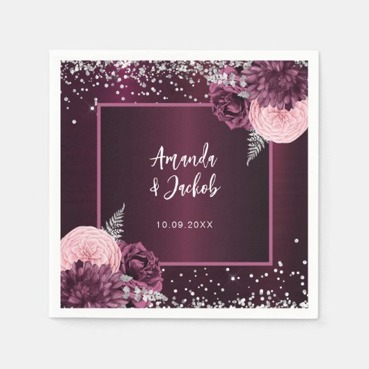 ブルゴーニュ銀花模様結婚ズ スタンダードカクテルナプキン (正面)