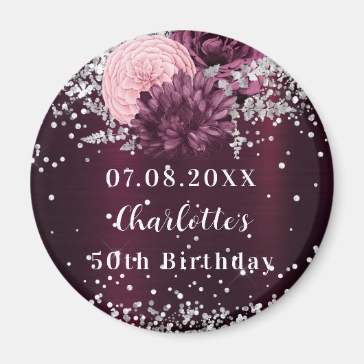 ブルゴーニュ銀花模様誕生日を除く マグネット (正面)