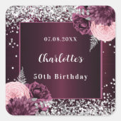 ブルゴーニュ銀花模様誕生日 スクエアシール (正面)