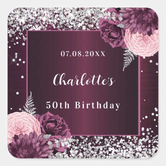 ブルゴーニュ銀花模様誕生日 スクエアシール (正面)