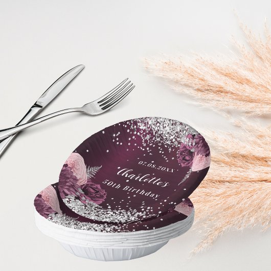 ブルゴーニュ銀花模様誕生日 ペーパーボウル