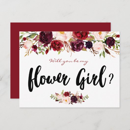ブルゴーニュ開花は私のフラワーガールカードになる インビテーションポストカード (正面/裏面)