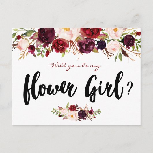 ブルゴーニュ開花は私のフラワーガールカードになる インビテーションポストカード (正面)
