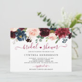 ブルゴーニュ開花フローラネイビーブルーブライダルシャワー 招待状 (スタンド正面)
