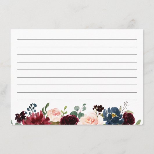 ブルゴーニュ開花フローラブライダルシャワーレシピカード エンクロージャーカード (裏面)