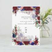 ブルゴーニュ開花ボホブルーピンクローズ結婚ズオーバーレイ 招待状 (スタンド正面)