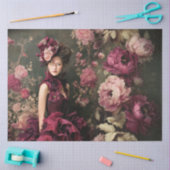 ブルゴーニュ開花、ビクトリアンゴシック、ムーディーズ花模様 薄葉紙 (クラフト)