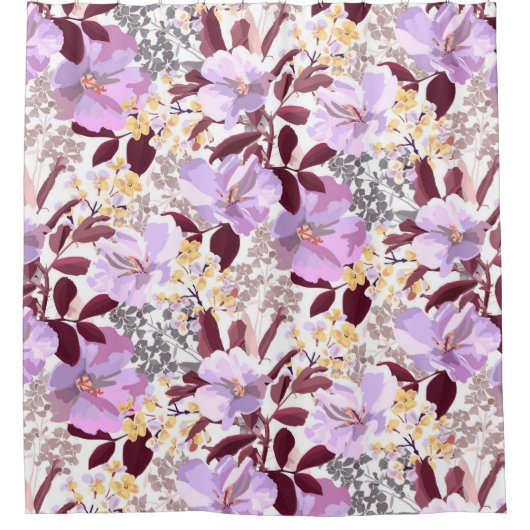 ブルゴーニュ離れーズ紫花の模様 シャワーカーテン (正面)