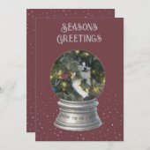 ブルゴーニュ雪グローブフォトフラットホリデーカード シーズンカード (正面/裏面)