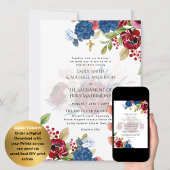 ブルゴーニュ青い花カソリックNuptialMass 結婚's 招待状