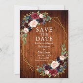 ブルゴーニュ青フローラウッドGeoフレームフォト セーブザデート (正面)