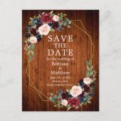 ブルゴーニュ青フローラ木材ジオフレーム日付を保存 ポストカード (正面)