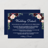 ブルゴーニュ青フローラ結婚の詳細挿入カード エンクロージャーカード (正面/裏面)