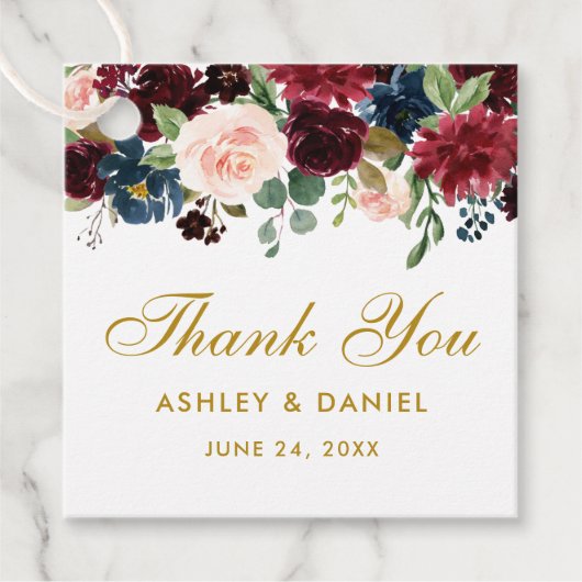 ブルゴーニュ青フローラ結婚の金ゴールドありがとう フェイバータグ (正面)