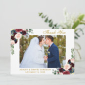 ブルゴーニュ青フローラ結婚金ゴールドの写真B サンキューカード (スタンド正面)