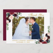 ブルゴーニュ青フローラ結婚金ゴールドの写真B サンキューカード (正面/裏面)