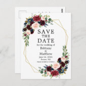 ブルゴーニュ青フローラ金ゴールドジオフレーム日付を保存 ポストカード (正面/裏面)