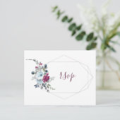 ブルゴーニュ青フローラ金ゴールド幾何学枠rsvp インビテーションポストカード (スタンド正面)