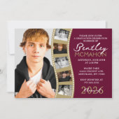 ブルゴーニュ青銅フォトフィルムストリップ卒業コラージュ 招待状 (正面)