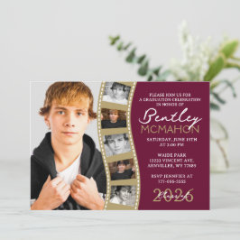 ブルゴーニュ青銅フォトフィルムストリップ卒業コラージュ 招待状