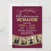 ブルゴーニュ青銅金ゴールドフィルムストリップ5写真卒業 招待状 (正面)