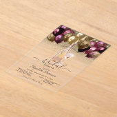 ブルゴーニュ風船ワインセットグリッターブライダルシャワー アクリル招待状 (レイダウン)