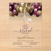 ブルゴーニュ風船ワインセットグリッターブライダルシャワー アクリル招待状 (正面)