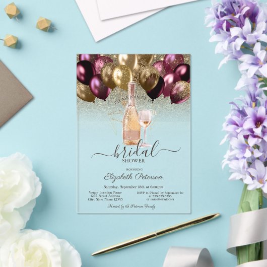 ブルゴーニュ風船ワインセットグリッターブライダルシャワー アクリル招待状 (インサイチュ (ウェディング))