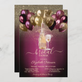 ブルゴーニュ風船ワインセットグリッターブライダルシャワー 招待状 (正面/裏面)