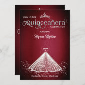 ブルゴーニュ高級かわいい輝くドレスQuince 招待状 (正面/裏面)