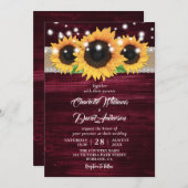 ブルゴーニュ黄色ひまわり素朴の結婚花 招待状 (正面/裏面)