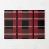 ブルゴーニュ黒の格子模様ホワイトリングや輪結婚ロゴ 三つ折り招待状 (カバー)