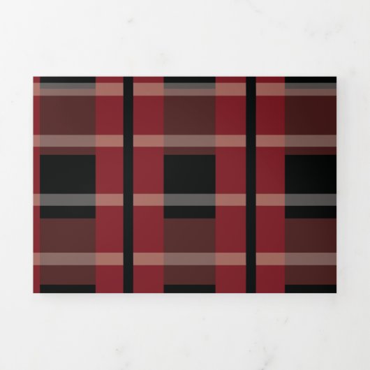 ブルゴーニュ黒の格子模様ホワイトリングや輪結婚ロゴ 三つ折り招待状 (カバー)