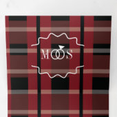 ブルゴーニュ黒の格子模様ホワイトリングや輪結婚ロゴ 三つ折り招待状 (内部最初)