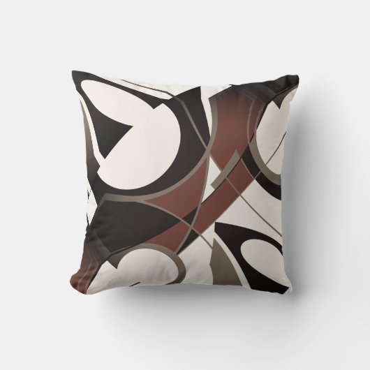ブルゴーニュ黒タン白スワーリング斜め抽象芸術 クッション (正面)