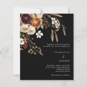 ブルゴーニュ黒ベージュ花模様結婚式招待状 (正面)