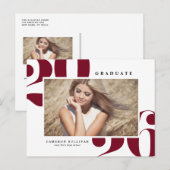 ブルゴーニュ2025はっきりしたタイポグラフィ写真卒業 インビテーションポストカード (正面/裏面)