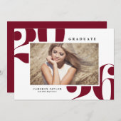 ブルゴーニュ2025はっきりしたタイポグラフィ写真卒業 招待状 (正面/裏面)