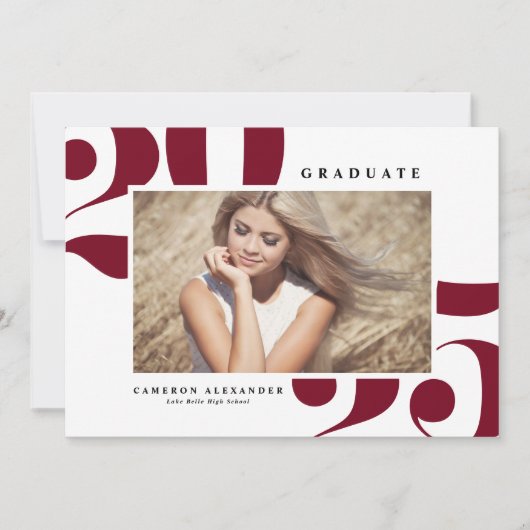 ブルゴーニュ2025はっきりしたタイポグラフィ写真卒業 案内状 (正面)