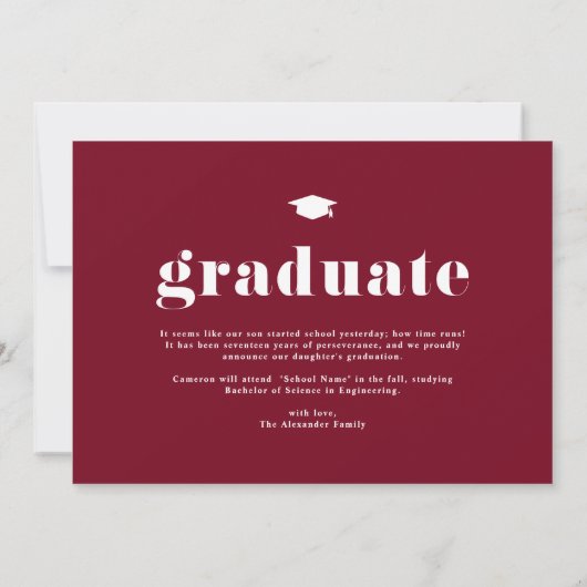 ブルゴーニュ2025はっきりしたタイポグラフィ写真卒業 案内状 (裏面)